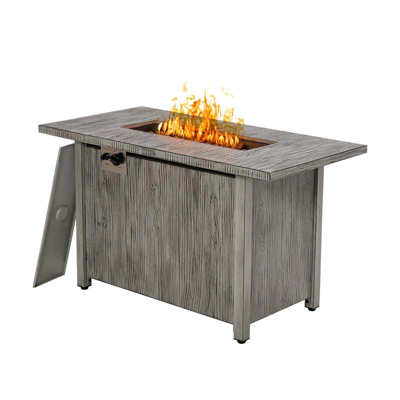 43" 50,000 BTU Outdoor Propane Gas Fire Pit Table with Wood Grain Tabletop, Hideaway Tank Storage, Lava Rocks, Waterproof Cover