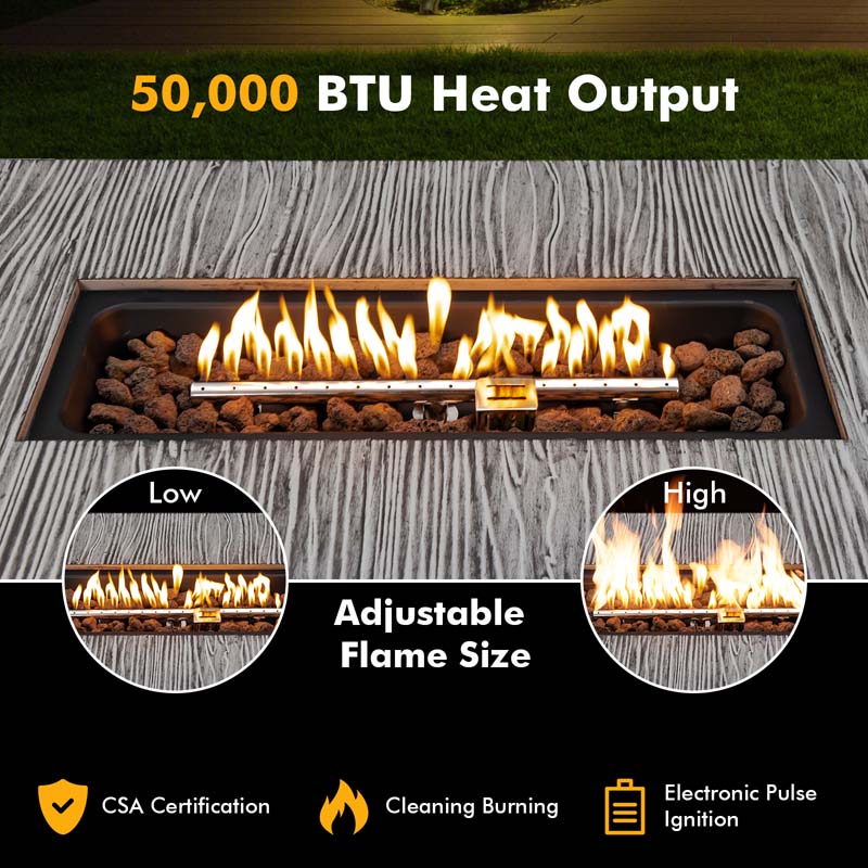 43" 50,000 BTU Outdoor Propane Gas Fire Pit Table with Wood Grain Tabletop, Hideaway Tank Storage, Lava Rocks, Waterproof Cover