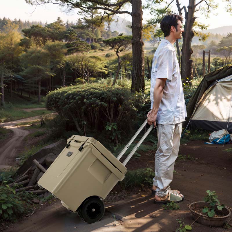 45 Quart Rotomolded Cooler with Wheels & Portable Handle for Camping, Insulated Large Towable Ice Chest with Cup Holders & Leak-Proof Latches