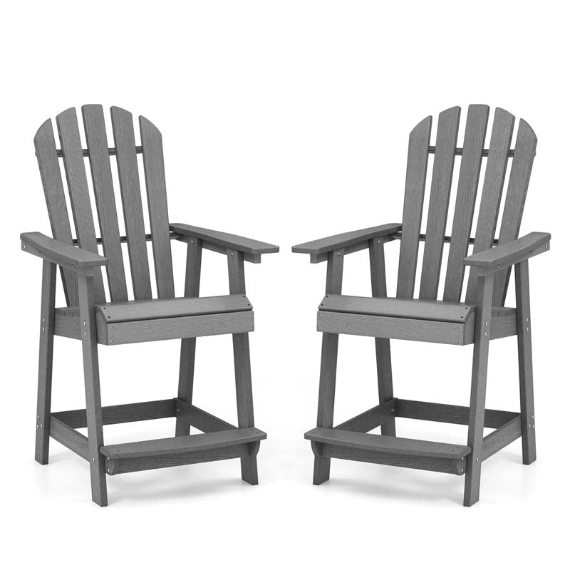 Outdoor HDPE Tall Adirondack Chair with Armrest & Footrest, Weather Resistant 47" Counter Height Barstool Balcony Chairs