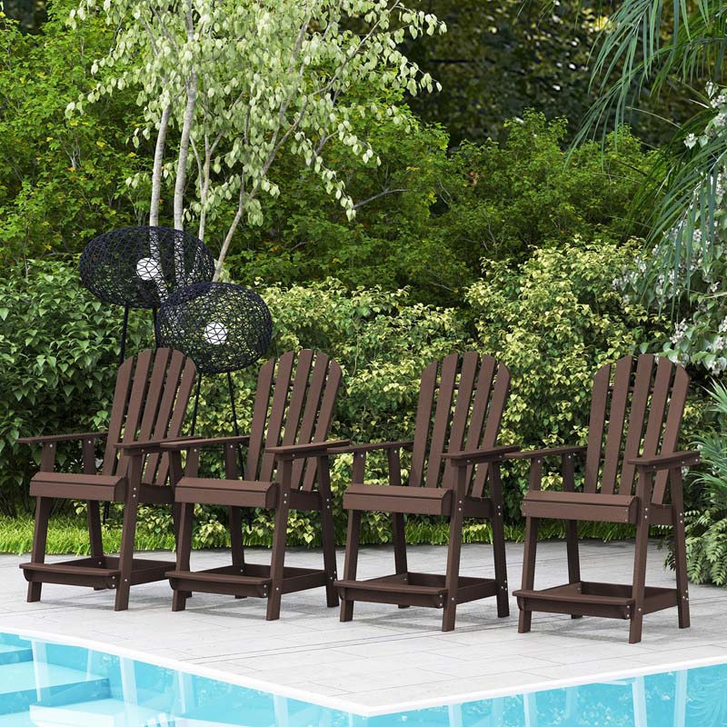 Outdoor HDPE Tall Adirondack Chair with Armrest & Footrest, Weather Resistant 47" Counter Height Barstool Balcony Chairs