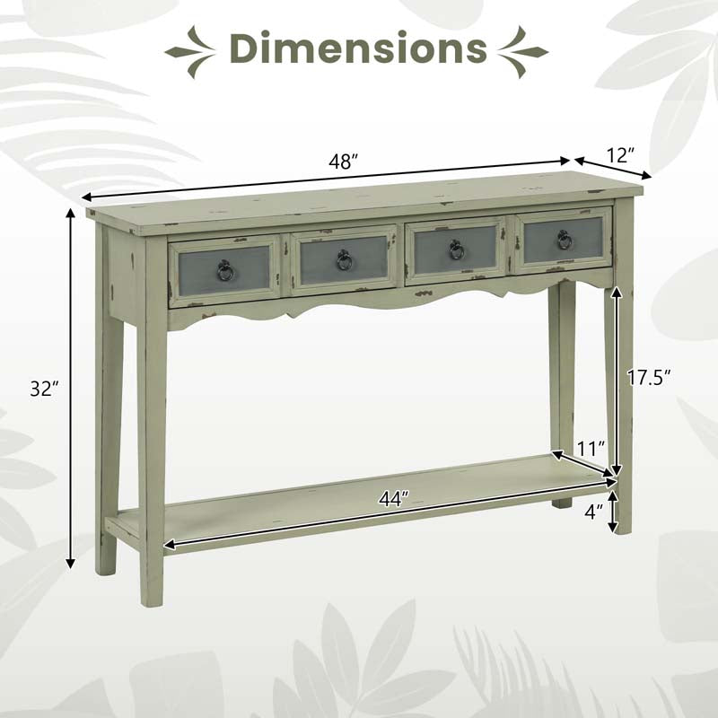 48" Vintage Entryway Console Table with 2 Storage Drawers, Open Shelf, Narrow Sofa Foyer Table for Hallway Living Room