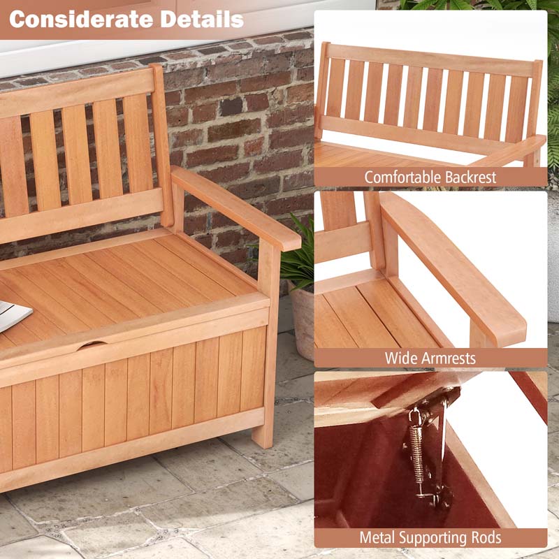48" Hardwood Storage Bench Patio Backyard Garden Loveseat with 34.2 Gal Inner Space, Entryway Large Deck Box w/Slatted Backrest