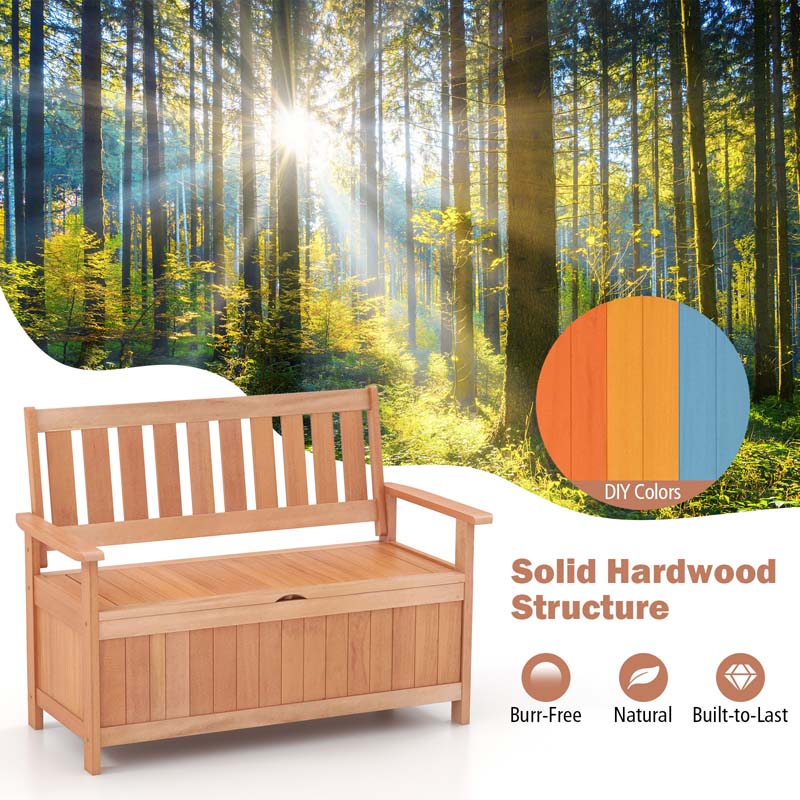 48" Hardwood Storage Bench Patio Backyard Garden Loveseat with 34.2 Gal Inner Space, Entryway Large Deck Box w/Slatted Backrest