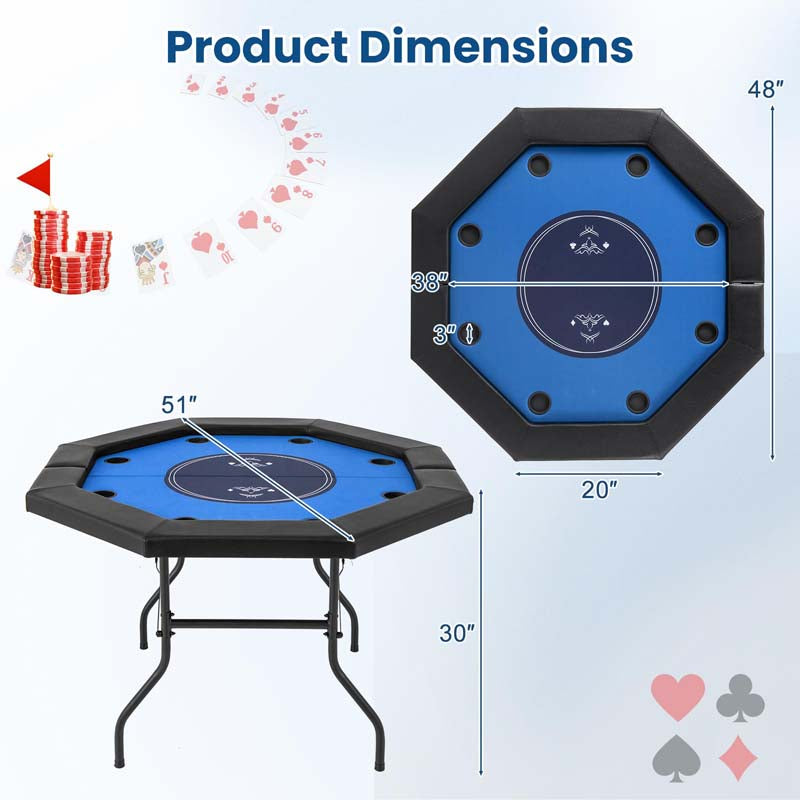 8-Player Foldable Poker Table, 48" Portable Folding Texas Holdem Poker Tables with Padded Rails, Cup Holders, Casino Grade Felt Surface