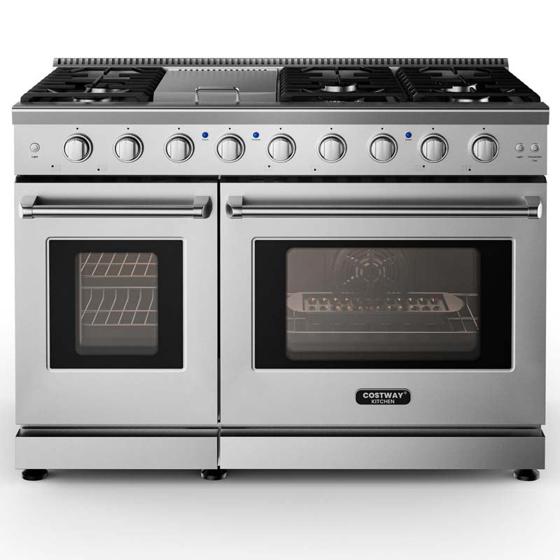 48" Freestanding Dual Fuels Natural Gas Range with 7 Burners Cooktop & Double Convection Ovens, Storage Drawer