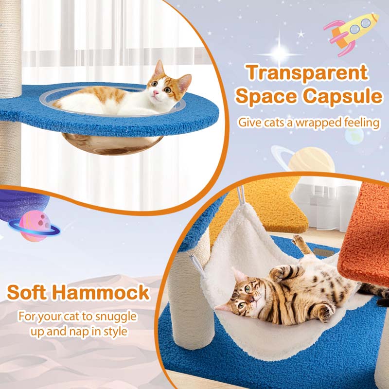 49" Tall Space-Themed Multi-Level Cat Tree Tower with UFO Top Perch Space Capsule, Sisal Scratching Posts, Cloud & Star Platforms for Indoor Cats
