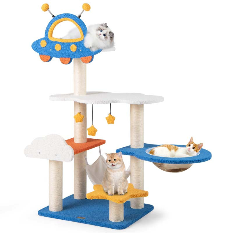 49" Tall Space-Themed Multi-Level Cat Tree Tower with UFO Top Perch Space Capsule, Sisal Scratching Posts, Cloud & Star Platforms for Indoor Cats