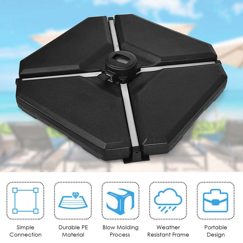 4Pcs 195lbs Patio Cantilever Offset Umbrella Base Weight Stand, Water Sand Filled Weight Outdoor Market Umbrella Base Plate w/Easy-Filling Spouts