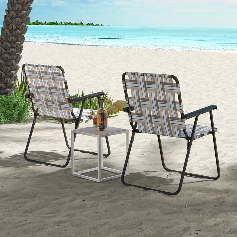 4-Pack Beach Chairs Camping Lawn Webbing Chair with Steel Frame, Lightweight Folding Outdoor Chair for Poolside Fishing Yard