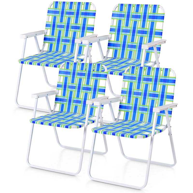 4-Pack Beach Chairs Camping Lawn Webbing Chair with Steel Frame, Lightweight Folding Outdoor Chair for Poolside Fishing Yard