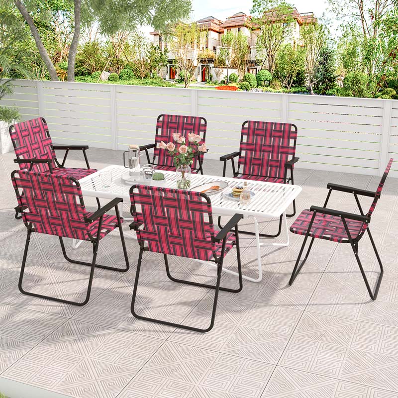 4-Pack Beach Chairs Camping Lawn Webbing Chair with Steel Frame, Lightweight Folding Outdoor Chair for Poolside Fishing Yard