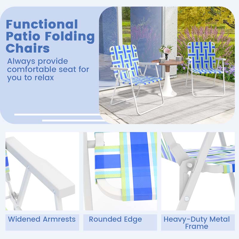 4-Pack Beach Chairs Camping Lawn Webbing Chair with Steel Frame, Lightweight Folding Outdoor Chair for Poolside Fishing Yard