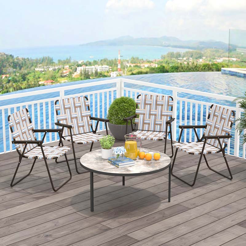 4-Pack Beach Chairs Camping Lawn Webbing Chair with Steel Frame, Lightweight Folding Outdoor Chair for Poolside Fishing Yard