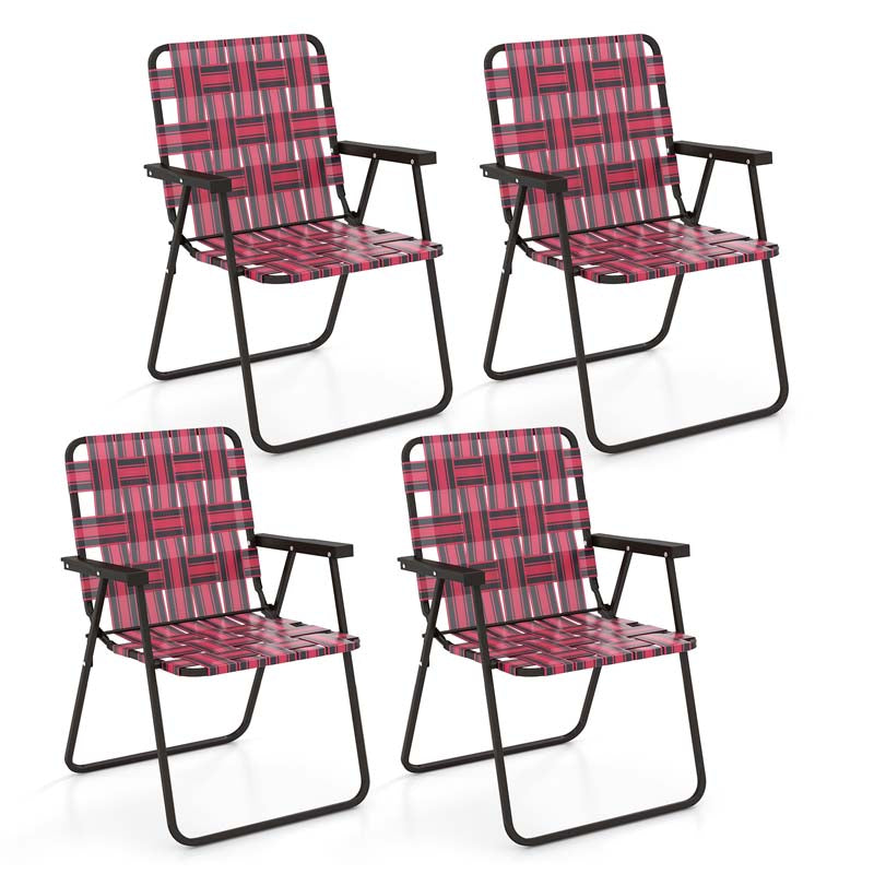 4-Pack Beach Chairs Camping Lawn Webbing Chair with Steel Frame, Lightweight Folding Outdoor Chair for Poolside Fishing Yard