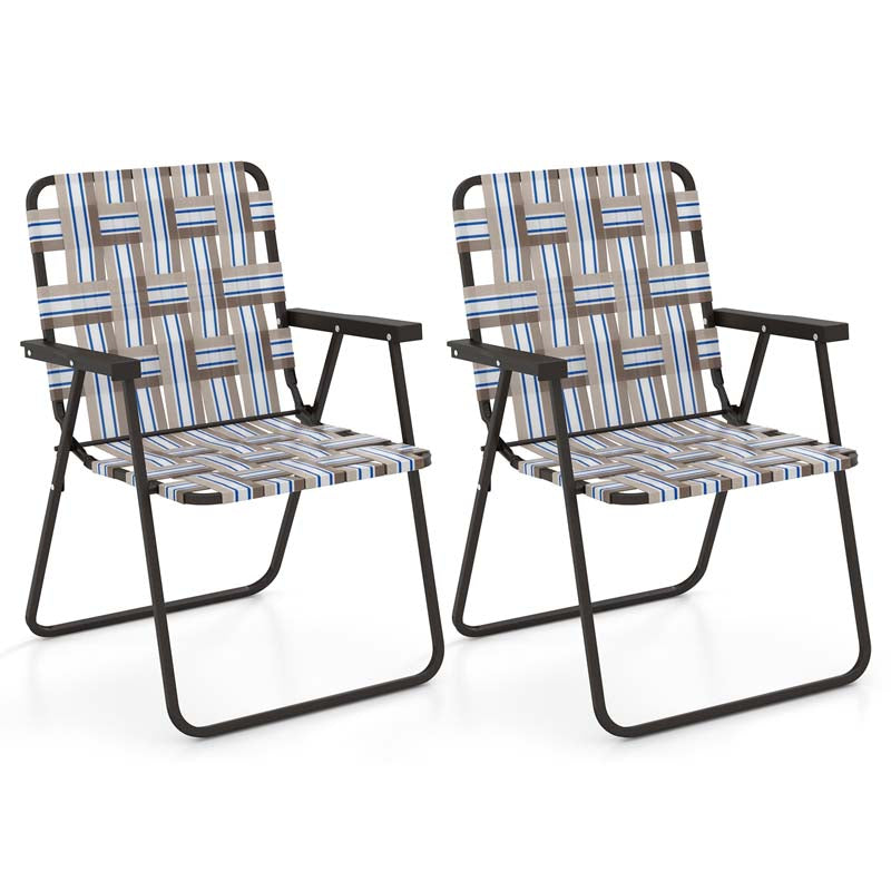 4-Pack Beach Chairs Camping Lawn Webbing Chair with Steel Frame, Lightweight Folding Outdoor Chair for Poolside Fishing Yard