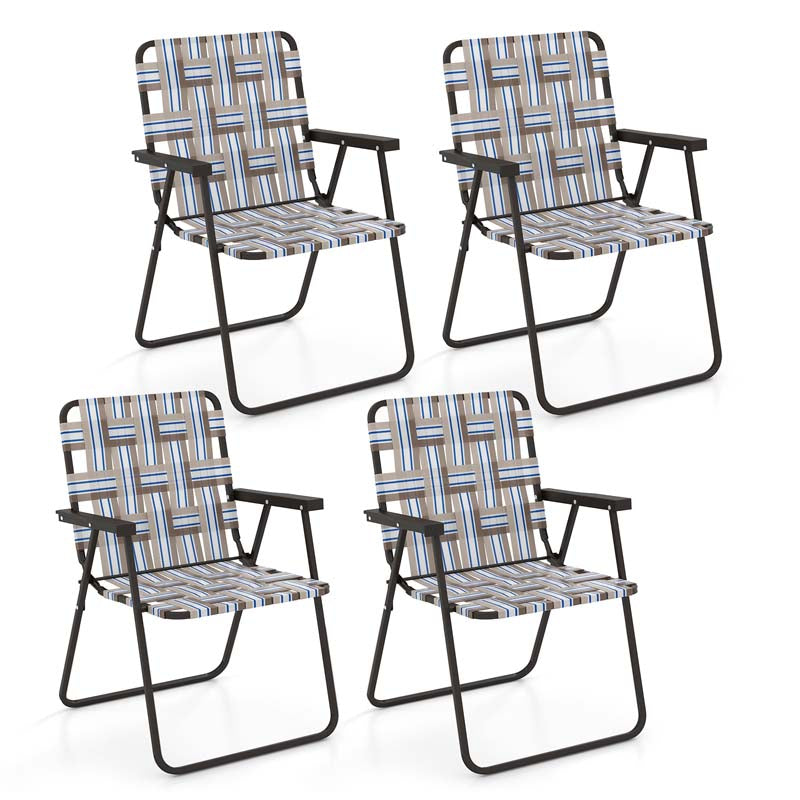 4-Pack Beach Chairs Camping Lawn Webbing Chair with Steel Frame, Lightweight Folding Outdoor Chair for Poolside Fishing Yard