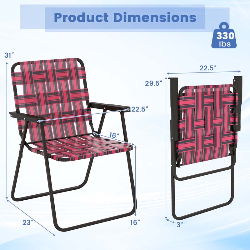 4-Pack Beach Chairs Camping Lawn Webbing Chair with Steel Frame, Lightweight Folding Outdoor Chair for Poolside Fishing Yard