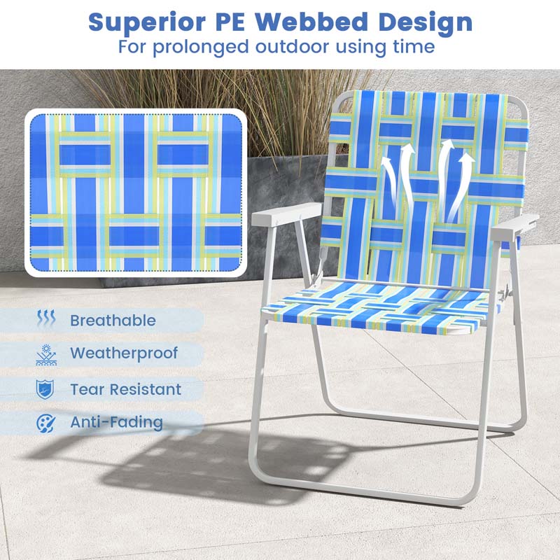 4-Pack Beach Chairs Camping Lawn Webbing Chair with Steel Frame, Lightweight Folding Outdoor Chair for Poolside Fishing Yard