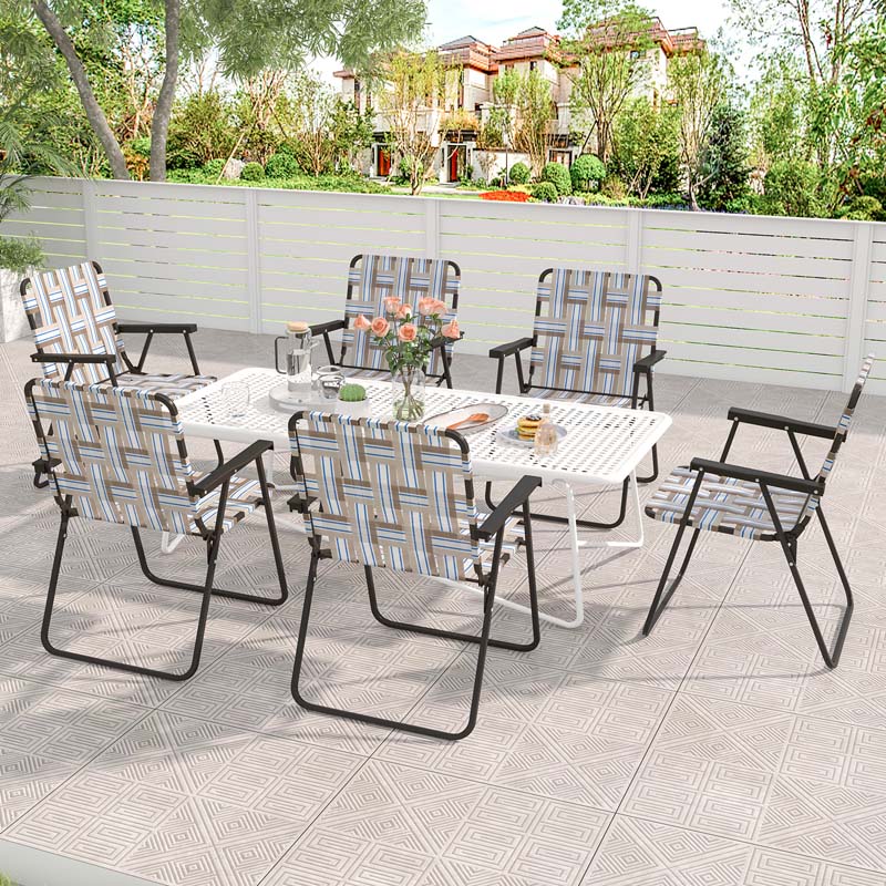 4-Pack Beach Chairs Camping Lawn Webbing Chair with Steel Frame, Lightweight Folding Outdoor Chair for Poolside Fishing Yard