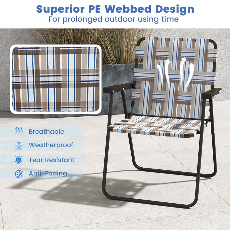 4-Pack Beach Chairs Camping Lawn Webbing Chair with Steel Frame, Lightweight Folding Outdoor Chair for Poolside Fishing Yard