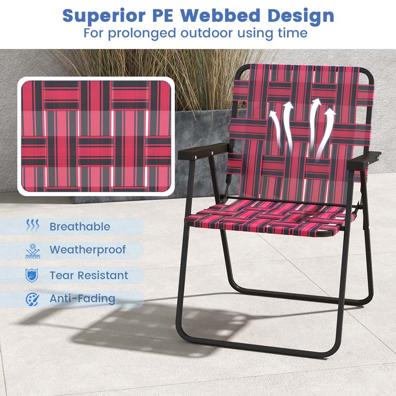 4-Pack Beach Chairs Camping Lawn Webbing Chair with Steel Frame, Lightweight Folding Outdoor Chair for Poolside Fishing Yard