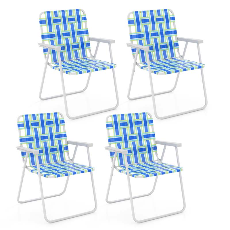 4-Pack Beach Chairs Camping Lawn Webbing Chair with Steel Frame, Lightweight Folding Outdoor Chair for Poolside Fishing Yard