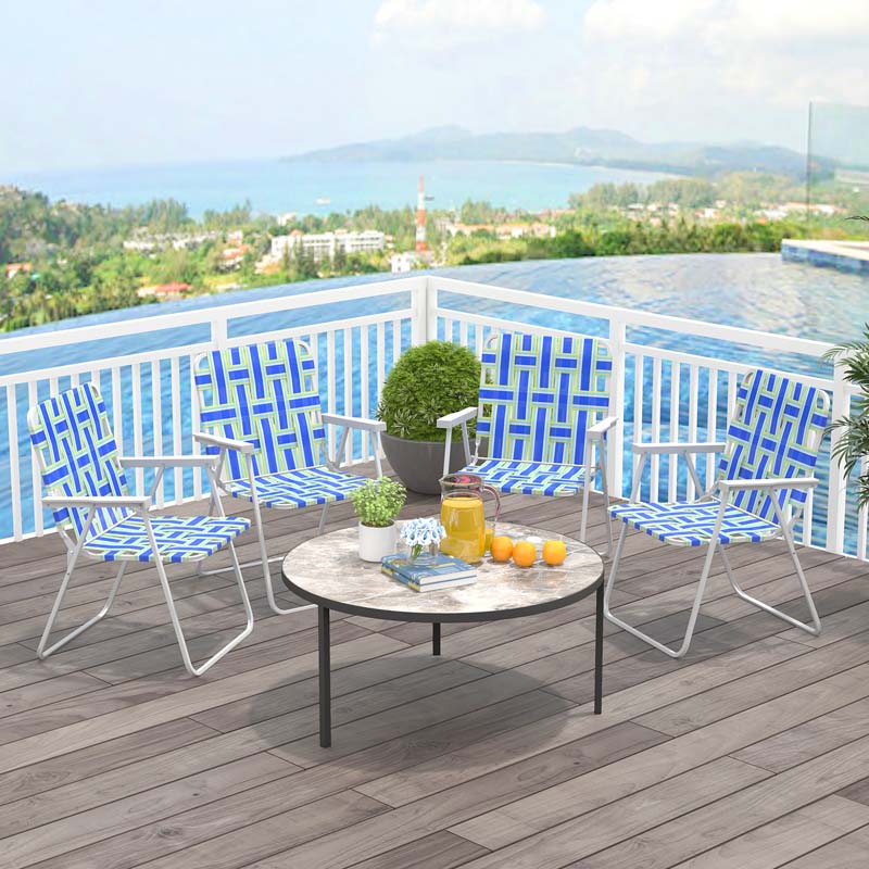 4-Pack Beach Chairs Camping Lawn Webbing Chair with Steel Frame, Lightweight Folding Outdoor Chair for Poolside Fishing Yard