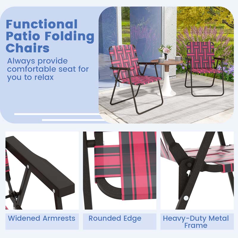 4-Pack Beach Chairs Camping Lawn Webbing Chair with Steel Frame, Lightweight Folding Outdoor Chair for Poolside Fishing Yard