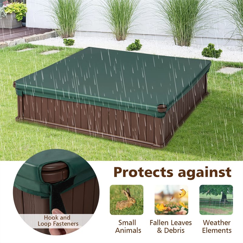 4 x 4 FT Large HDPE Kids Sandbox with Oxford Cover, 4 Corner Seats & Bottom Liner, All Weather Resistant Outdoor Sand Pit