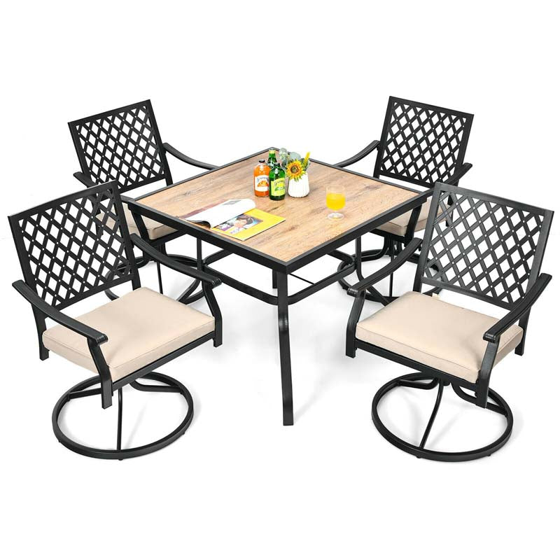 5Pcs Rustproof Steel Outdoor Patio Dining Set with 4 Swivel Rocking Chairs, Soft Cushions