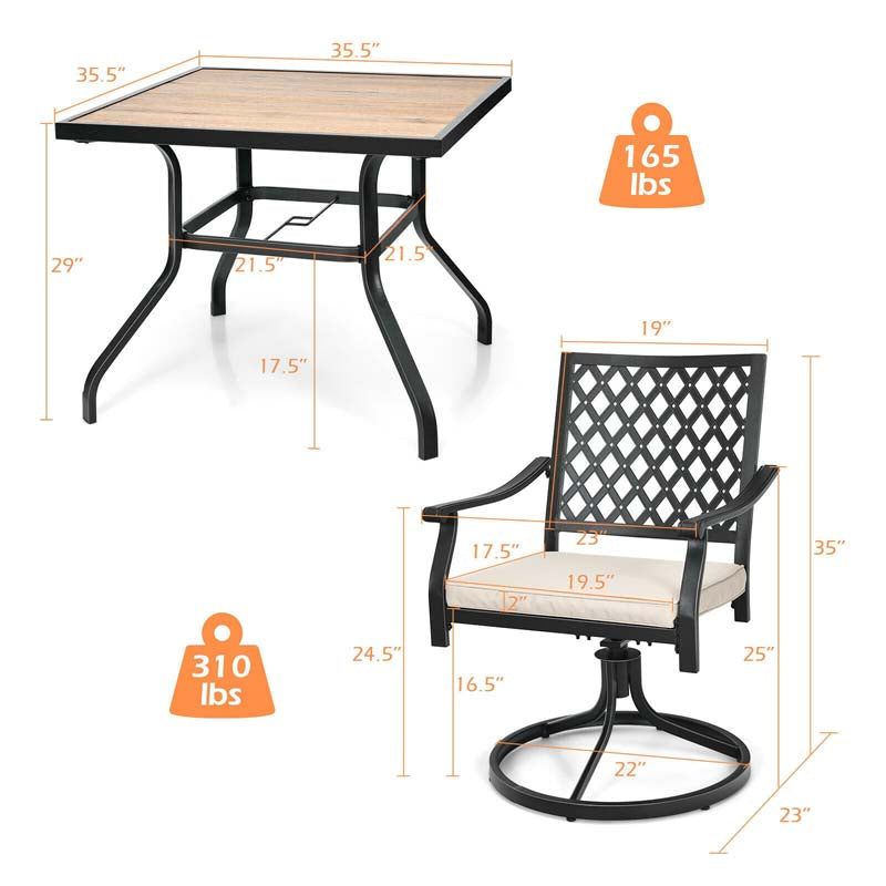5Pcs Rustproof Steel Outdoor Patio Dining Set with 4 Swivel Rocking Chairs, Soft Cushions