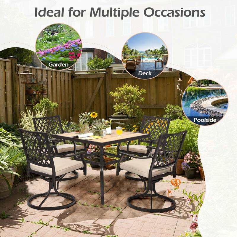 5Pcs Rustproof Steel Outdoor Patio Dining Set with 4 Swivel Rocking Chairs, Soft Cushions
