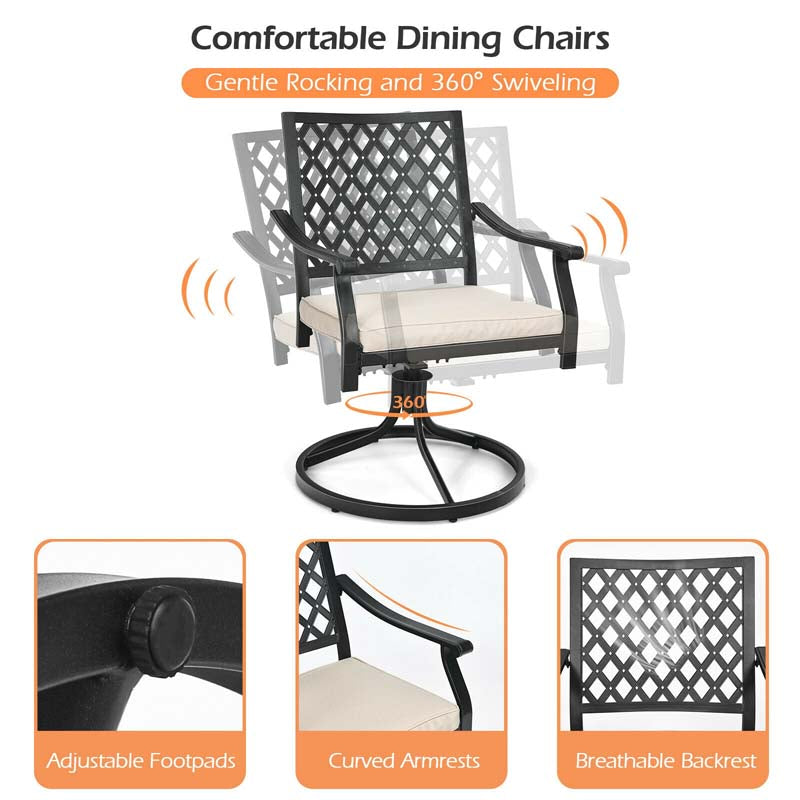 5Pcs Rustproof Steel Outdoor Patio Dining Set with 4 Swivel Rocking Chairs, Soft Cushions