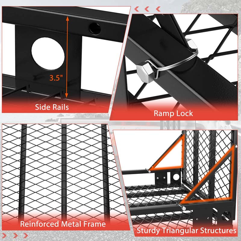 Folding Hitch Cargo Carrier with Ramp, 500LBS Heavy Duty Mobility Scooter & Wheelchair Carrier w/Stabilizer & Tie Down Straps, Fit 2" Hitch Receiver