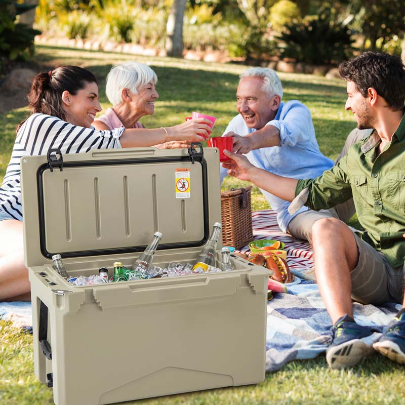 50 QT Rotomolded Camping Cooler, Insulated Large Ice Chest with Portable Handles, Integrated Cup Holders, Leak-Proof Tight Latches