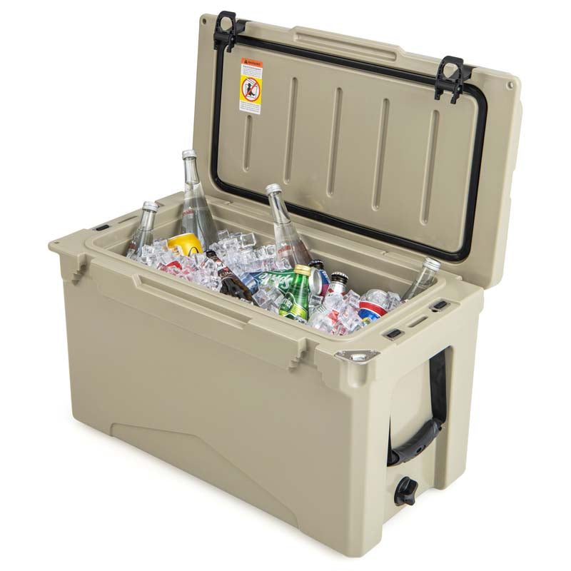 50 QT Rotomolded Camping Cooler, Insulated Large Ice Chest with Portable Handles, Integrated Cup Holders, Leak-Proof Tight Latches