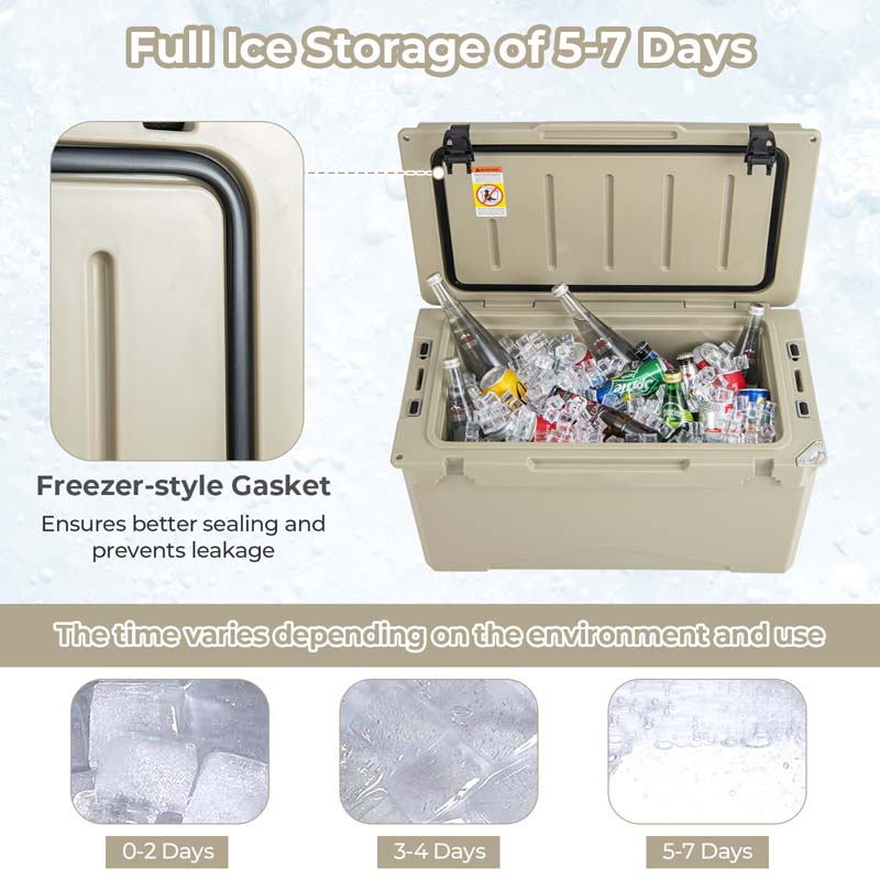 50 QT Rotomolded Camping Cooler, Insulated Large Ice Chest with Portable Handles, Integrated Cup Holders, Leak-Proof Tight Latches