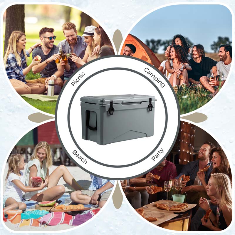 50 QT Rotomolded Camping Cooler, Insulated Large Ice Chest with Portable Handles, Integrated Cup Holders, Leak-Proof Tight Latches