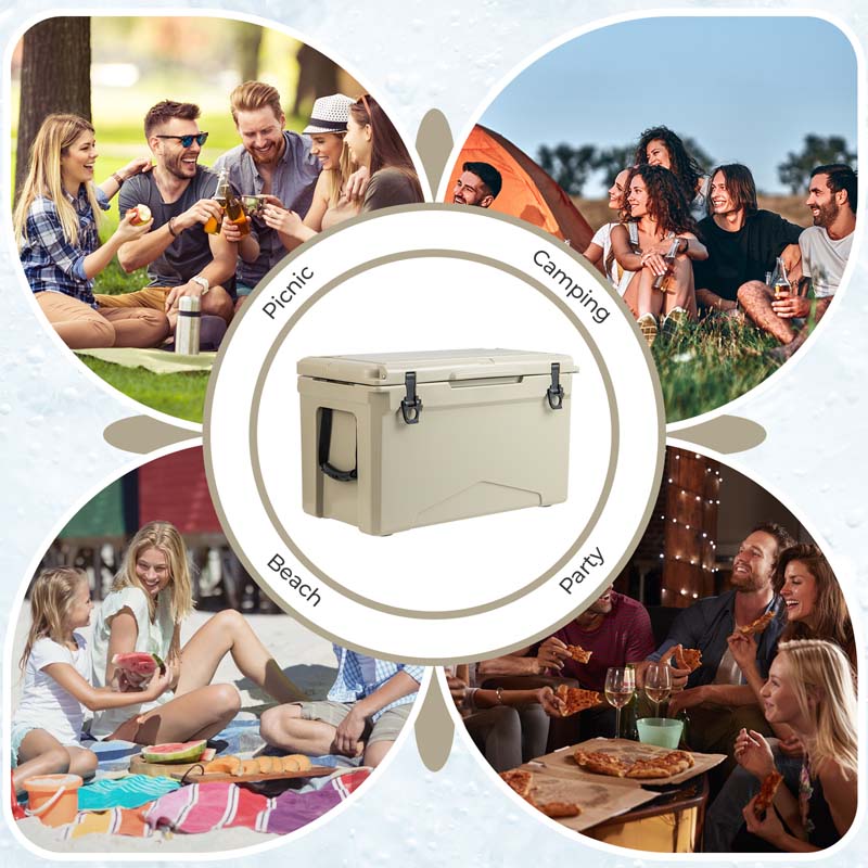 50 QT Rotomolded Camping Cooler, Insulated Large Ice Chest with Portable Handles, Integrated Cup Holders, Leak-Proof Tight Latches