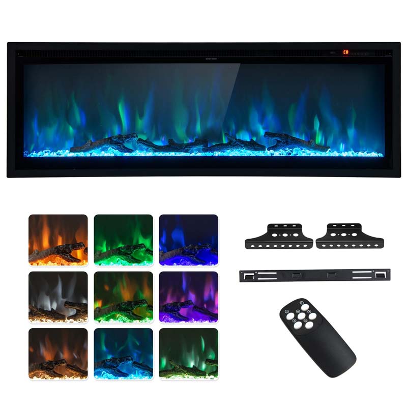 36"/42"/50" Wide Electric Fireplace Recessed/Wall Mounted/Freestanding, 750W/1500W Linear Fireplace Heater Insert with 9 Flame Color