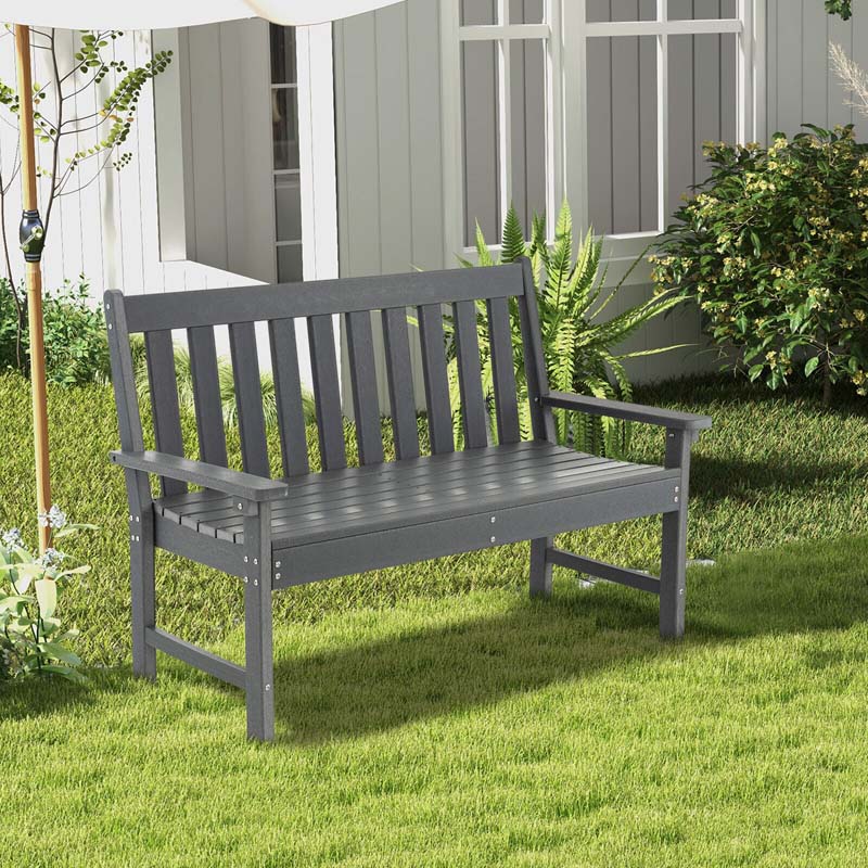 52" HDPE 2-Person Outdoor Patio Bench All-Weather Garden Park Bench Porch Loveseat Chair with Backrest & Armrests