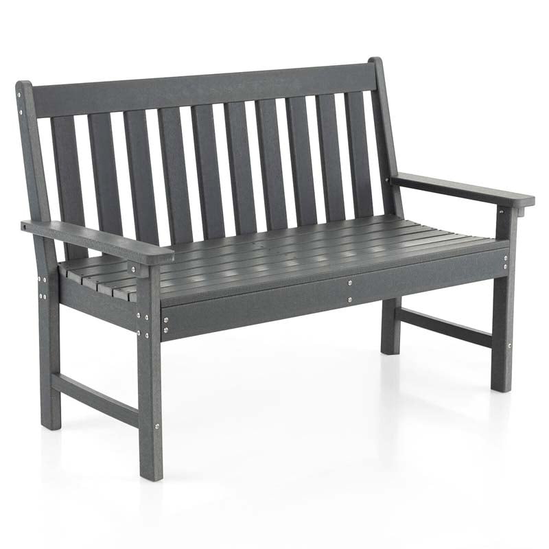 52" HDPE 2-Person Outdoor Patio Bench All-Weather Garden Park Bench Porch Loveseat Chair with Backrest & Armrests