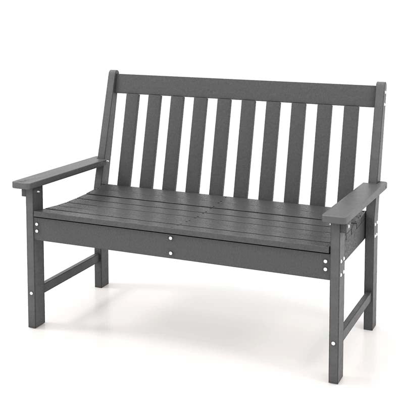 52" HDPE 2-Person Outdoor Patio Bench All-Weather Garden Park Bench Porch Loveseat Chair with Backrest & Armrests