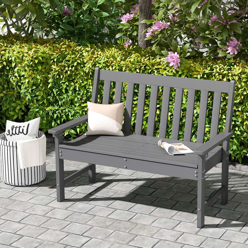 52" HDPE 2-Person Outdoor Patio Bench All-Weather Garden Park Bench Porch Loveseat Chair with Backrest & Armrests