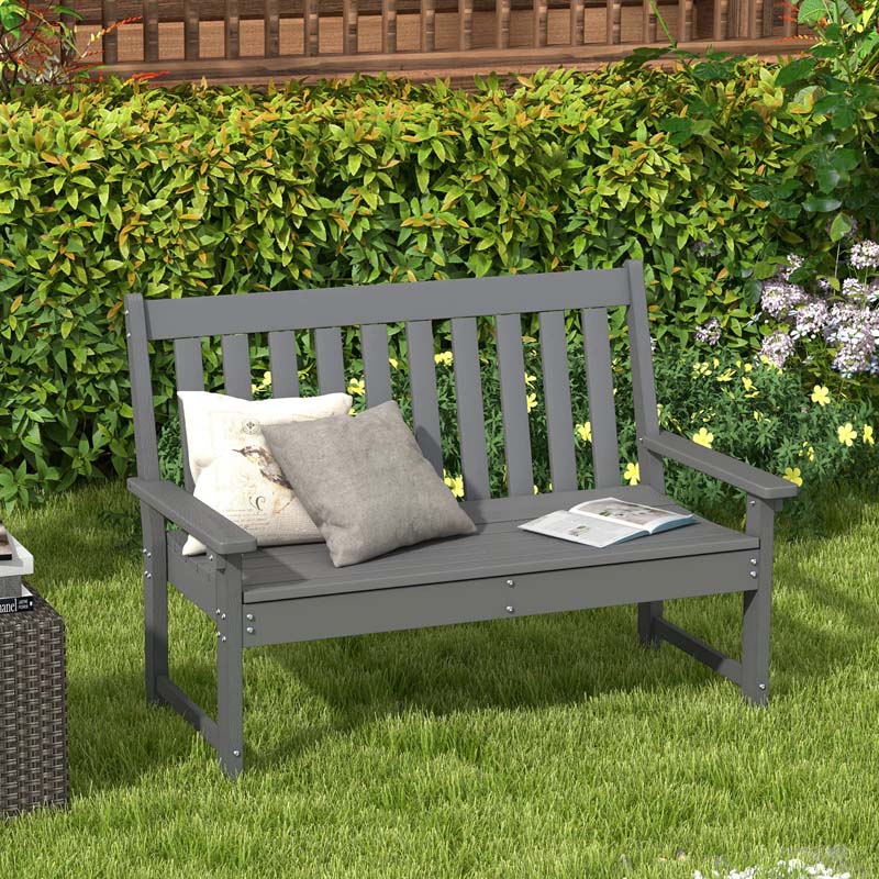 52" HDPE 2-Person Outdoor Patio Bench All-Weather Garden Park Bench Porch Loveseat Chair with Backrest & Armrests