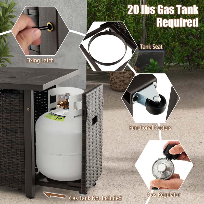52" 50,000 BTU Outdoor Wicker Gas Fire Pit Propane Fire Table with Waterproof Cover, Wind Guard & Extended Storage Shelf for Patio Backyard
