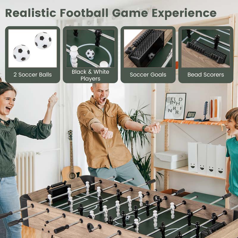 54" Wood Foosball Table, Full Size Arcade Soccer Game Table with 2 Balls & 26 Players for Adults, Family Party, Game Room, Office
