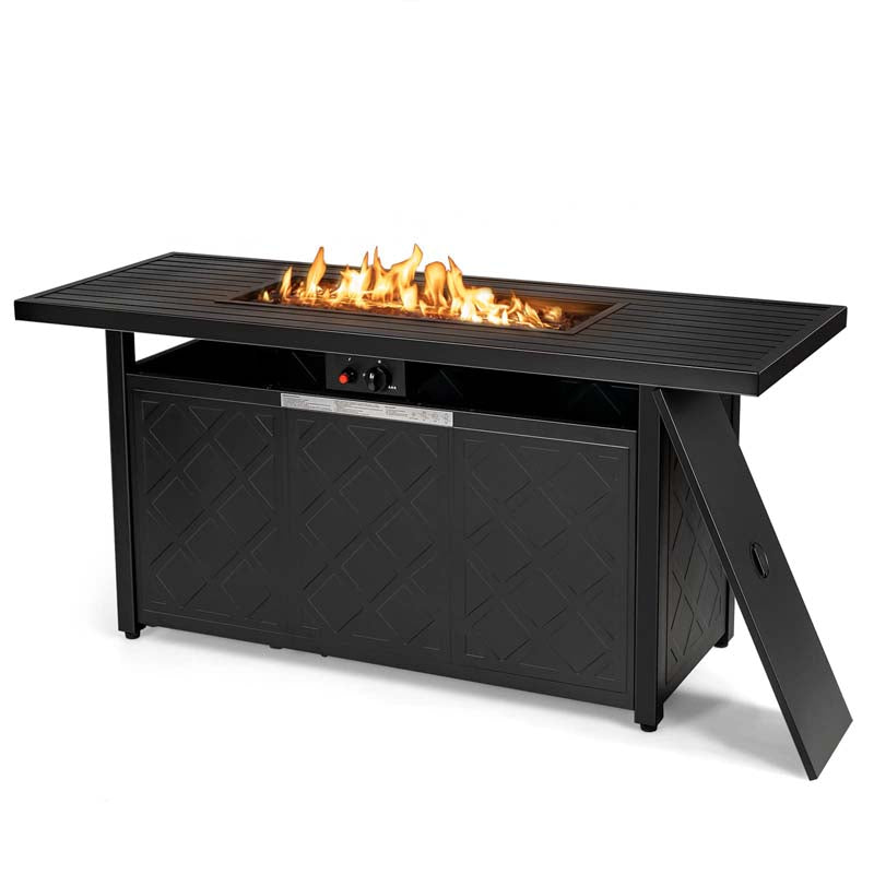 57" 50,000 BTU Propane Outdoor Fire Pit Table Rectangular Auto-Ignition Patio Gas Fire Table with Lid and Lava Rocks