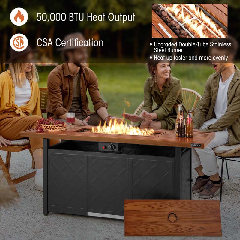 57" 50,000 BTU Propane Outdoor Fire Pit Table Rectangular Auto-Ignition Patio Gas Fire Table with Lid and Lava Rocks